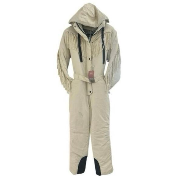 Stunning ivory Fringe skiing outfit SzM winter snow wear snowboard ski wear - Picture 9 of 16